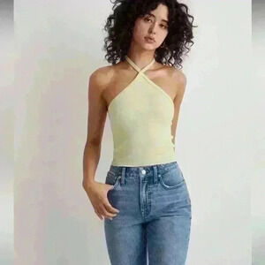 Madewell Supima Rib Halter Tank Top Honeydew Size Medium
